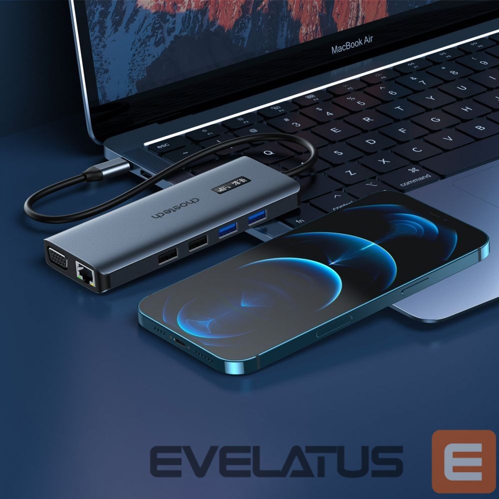 Кабель Choetech Choetech multifunctional HUB with display 12in1 USB-C to USB-C / USB-A / HDMI / VGA / AUX / SD / TF gray (HUB-M26)