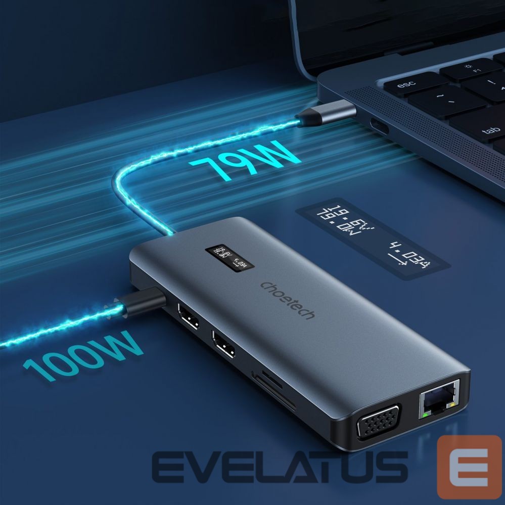 Кабель Choetech Choetech multifunctional HUB with display 12in1 USB-C to USB-C / USB-A / HDMI / VGA / AUX / SD / TF gray (HUB-M26)