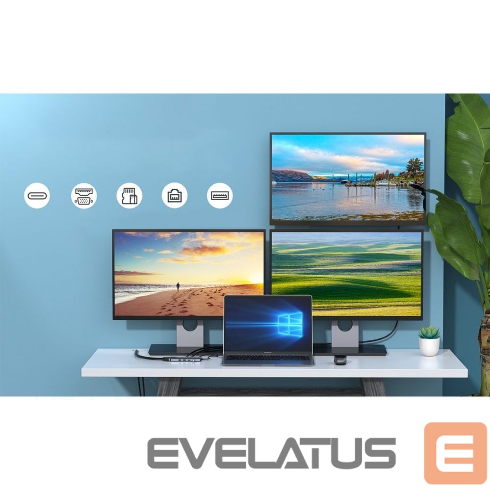 Кабель Choetech Choetech multifunctional HUB with display 12in1 USB-C to USB-C / USB-A / HDMI / VGA / AUX / SD / TF gray (HUB-M26)