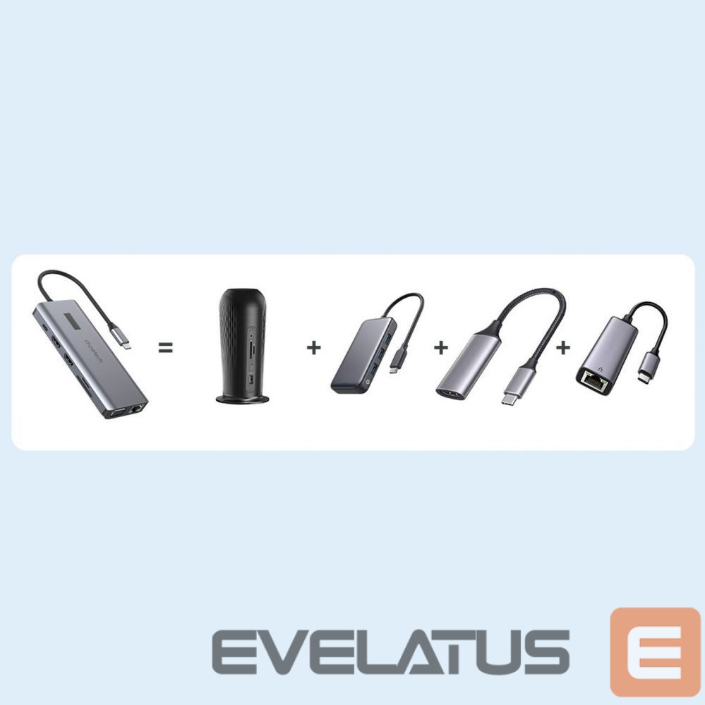 Кабель Choetech Choetech multifunctional HUB with display 12in1 USB-C to USB-C / USB-A / HDMI / VGA / AUX / SD / TF gray (HUB-M26)