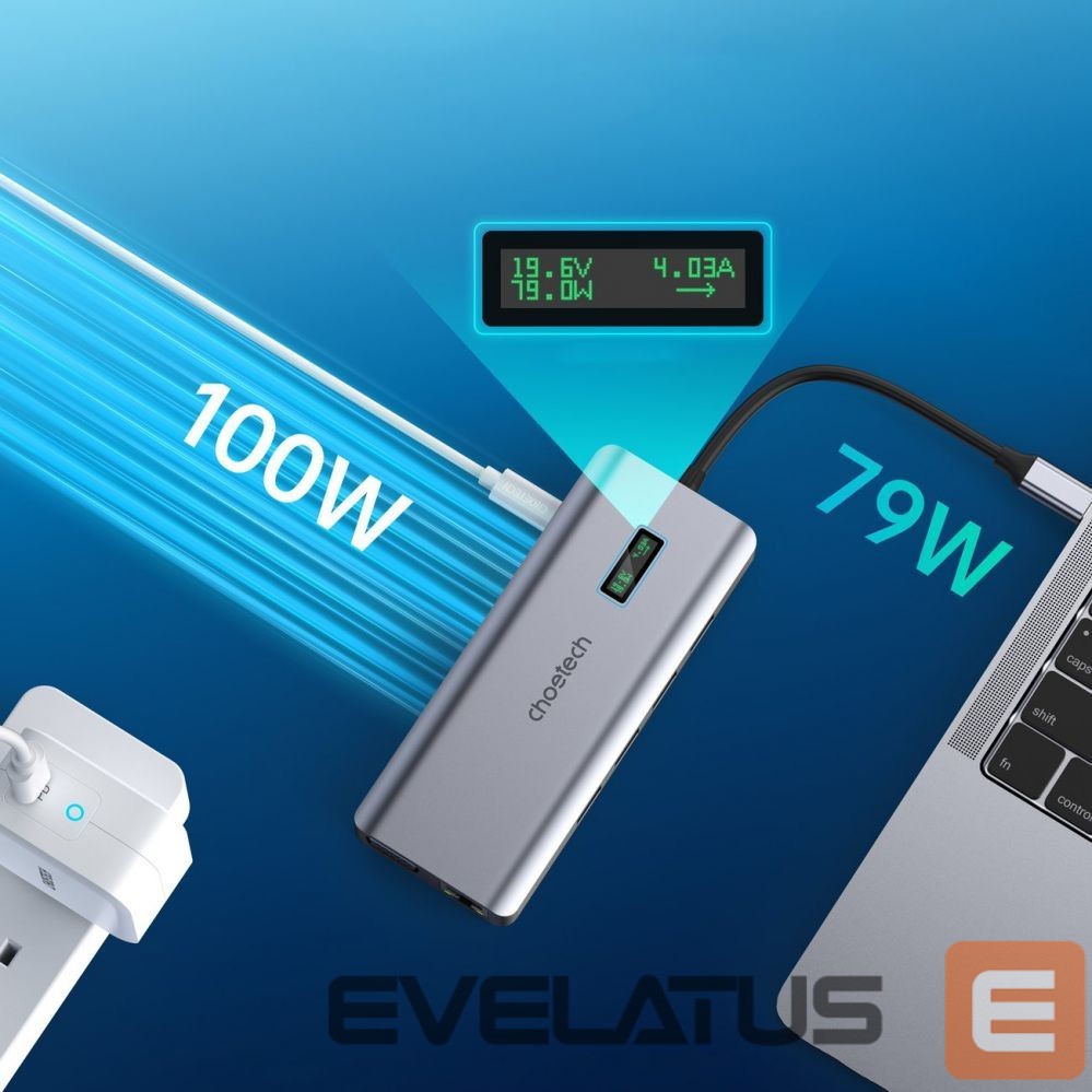 Кабель Choetech Choetech multifunctional HUB with display 12in1 USB-C to USB-C / USB-A / HDMI / VGA / AUX / SD / TF gray (HUB-M26)