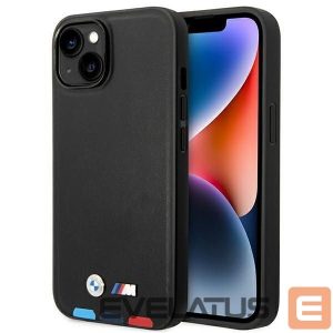 Чехол на заднюю панель BMW  Case BMW BMHCP14M22PTDK iPhone 14 Plus 6.7 "black / black Leather Stamp Tricolor 