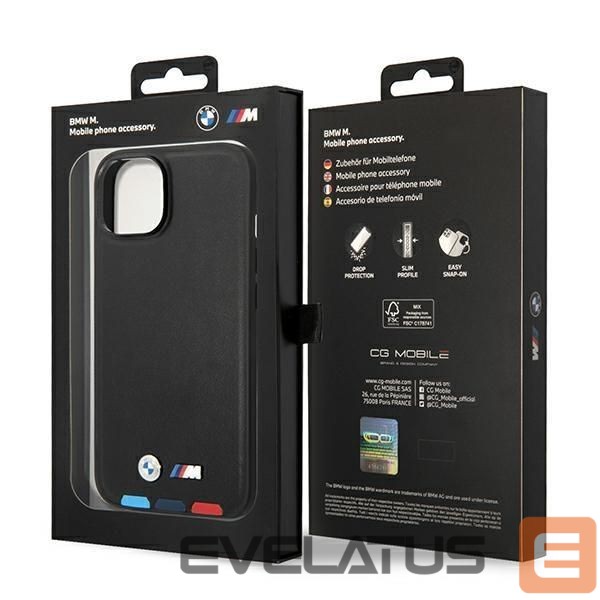 Чехол на заднюю панель BMW Case BMW BMHCP14M22PTDK iPhone 14 Plus 6.7 "black / black Leather Stamp Tricolor