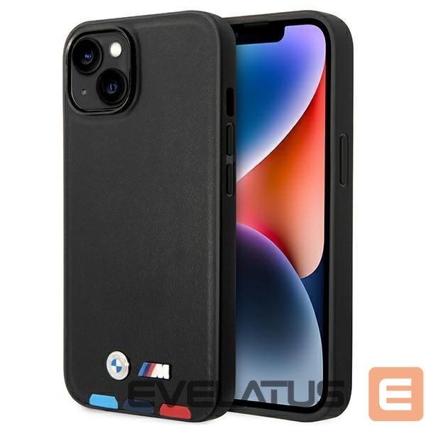Чехол на заднюю панель BMW Case BMW BMHMP14M22PTDK iPhone 14 Plus 6.7 "black / black Leather Stamp Tricolor Magsafe
