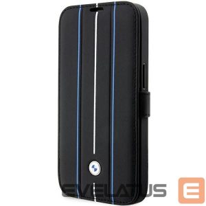 Чехол на заднюю панель BMW  Case BMW BMBKP14L22RVSK iPhone 14 Pro 6.1" black/black bookcase Leather Stamp Blue Lines 