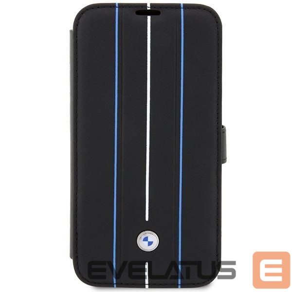 Чехол на заднюю панель BMW Case BMW BMBKP14L22RVSK iPhone 14 Pro 6.1" black/black bookcase Leather Stamp Blue Lines
