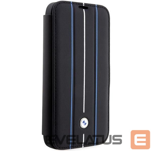 Чехол на заднюю панель BMW Case BMW BMBKP14L22RVSK iPhone 14 Pro 6.1" black/black bookcase Leather Stamp Blue Lines