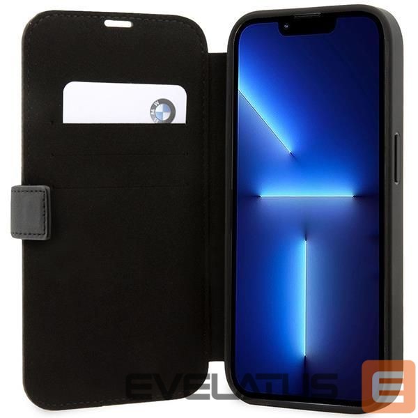 Чехол на заднюю панель BMW Case BMW BMBKP14L22RVSK iPhone 14 Pro 6.1" black/black bookcase Leather Stamp Blue Lines