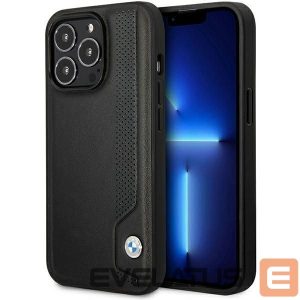 Чехол на заднюю панель BMW  Case BMW BMHCP14L22RBDK iPhone 14 Pro 6.1" black/black hardcase Leather Blue Dots 