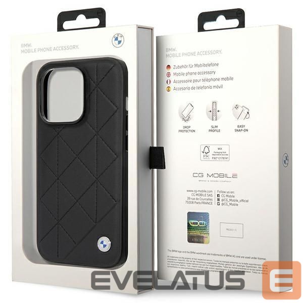 Чехол на заднюю панель BMW Case BMW BMHCP14L22RQDK iPhone 14 Pro 6.1" black/black Leather Quilted