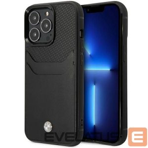 Чехол на заднюю панель BMW  Case BMW BMHCP14L22RSEPK iPhone 14 Pro 6.1" black/black Leather Card Slot 