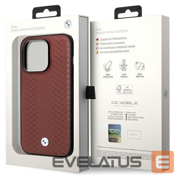Чехол на заднюю панель BMW Case BMW BMHCP14X22RFGR iPhone 14 Pro Max 6.7" Burgundy/burgundy Leather Diamond Pattern