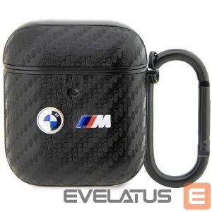 Чехол на заднюю панель BMW  BMW BMA2WMPUCA2 AirPods 1/2 cover black/black Carbon Double Metal Logo 