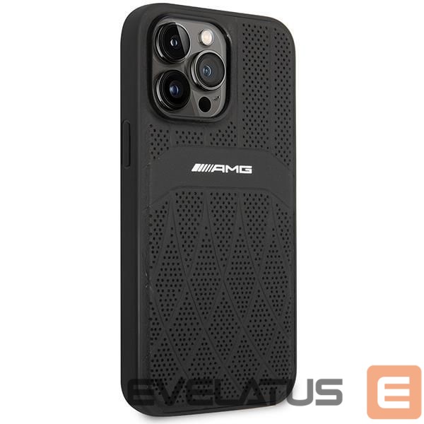 Чехол на заднюю панель Mercedes-Benz AMG AMHMP14XOSDBK iPhone 14 Pro Max 6.7" black/black hardcase Leather Curved Lines MagSafe