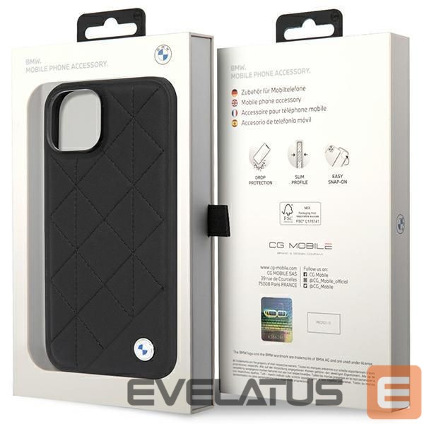 Чехол на заднюю панель BMW Case BMW BMHCP14S22RQDK iPhone 14 6.1" black/black Leather Quilted