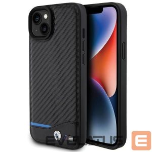 Чехол на заднюю панель BMW  BMW Leather Carbon case for iPhone 15 Plus - black 