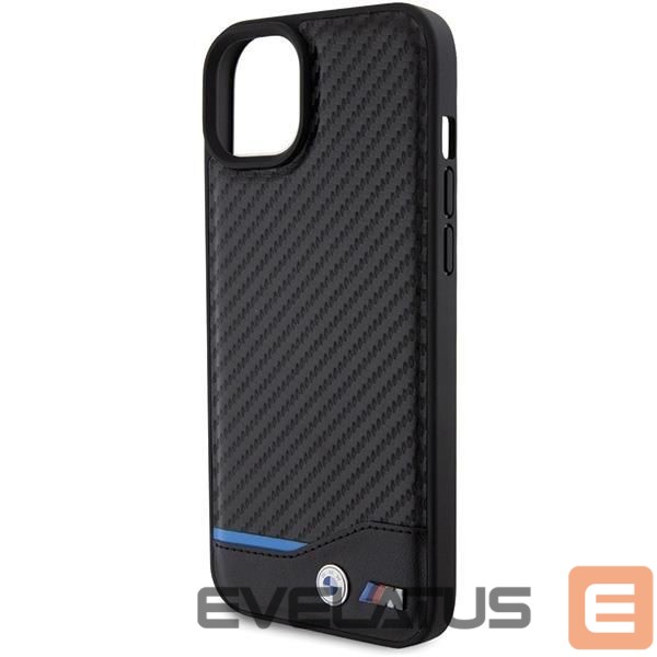 Чехол на заднюю панель BMW BMW Leather Carbon case for iPhone 15 Plus - black
