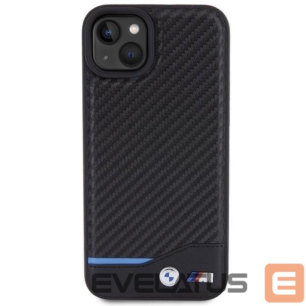 Чехол на заднюю панель BMW BMW Leather Carbon case for iPhone 15 Plus - black