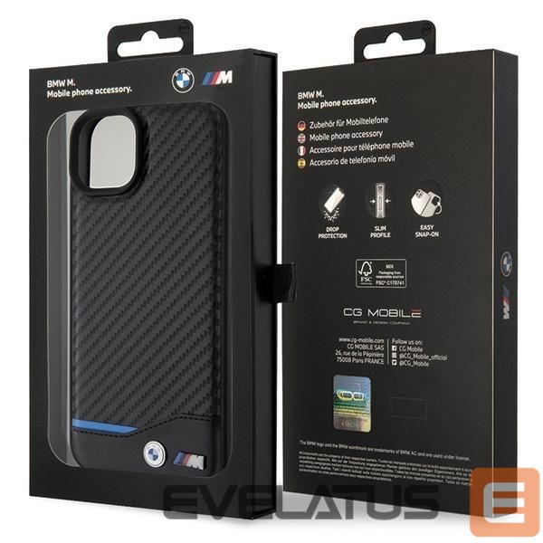 Чехол на заднюю панель BMW BMW Leather Carbon case for iPhone 15 Plus - black