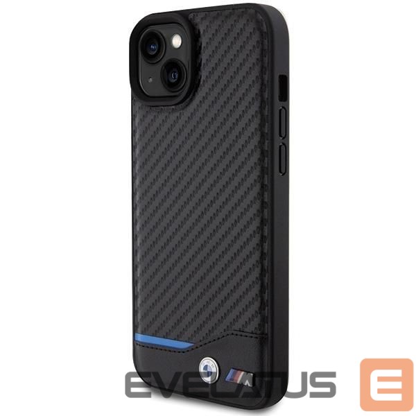 Чехол на заднюю панель BMW BMW Leather Carbon case for iPhone 15 Plus - black