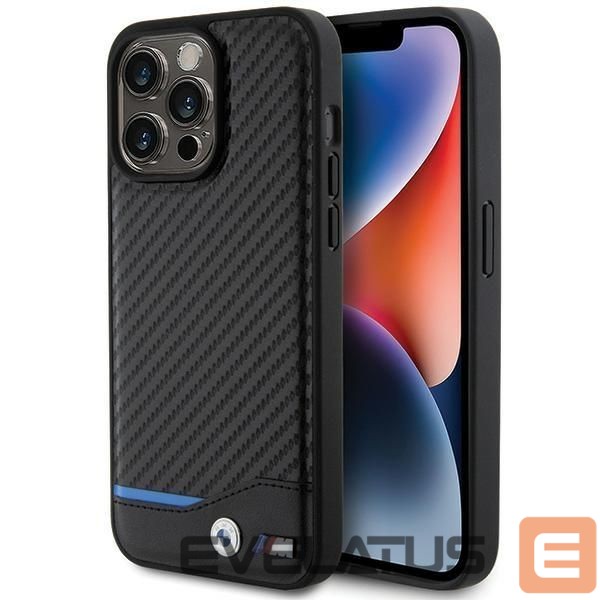 Чехол на заднюю панель BMW BMW Leather Carbon case for iPhone 15 Pro Max - black