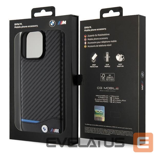 Чехол на заднюю панель BMW BMW Leather Carbon case for iPhone 15 Pro Max - black
