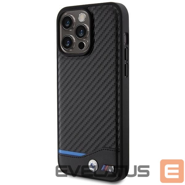 Чехол на заднюю панель BMW BMW Leather Carbon case for iPhone 15 Pro Max - black