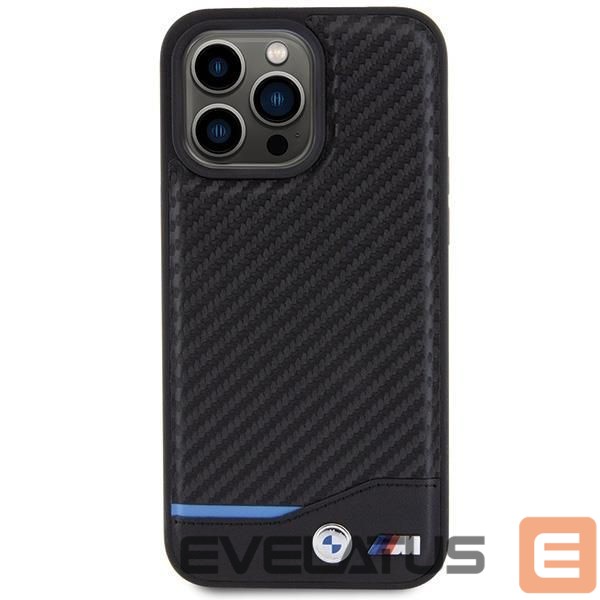 Чехол на заднюю панель BMW BMW Leather Carbon case for iPhone 15 Pro Max - black