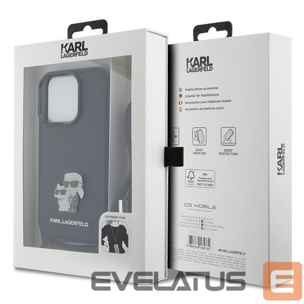 Чехол на заднюю панель Karl Lagerfeld Karl Lagerfeld Crossbody Saffiano Metal Pin Karl & Choupette case for iPhone 15 Pro - black