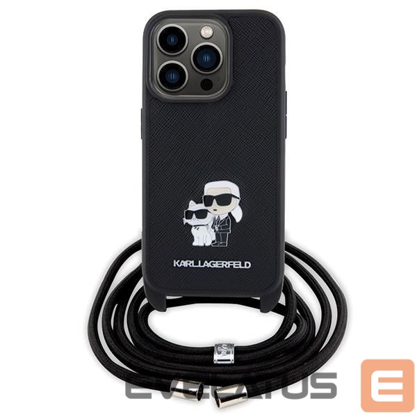 Чехол на заднюю панель Karl Lagerfeld Karl Lagerfeld Crossbody Saffiano Metal Pin Karl & Choupette case for iPhone 15 Pro - black