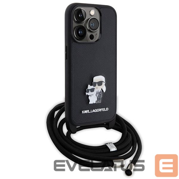Чехол на заднюю панель Karl Lagerfeld Karl Lagerfeld Crossbody Saffiano Metal Pin Karl & Choupette case for iPhone 15 Pro - black