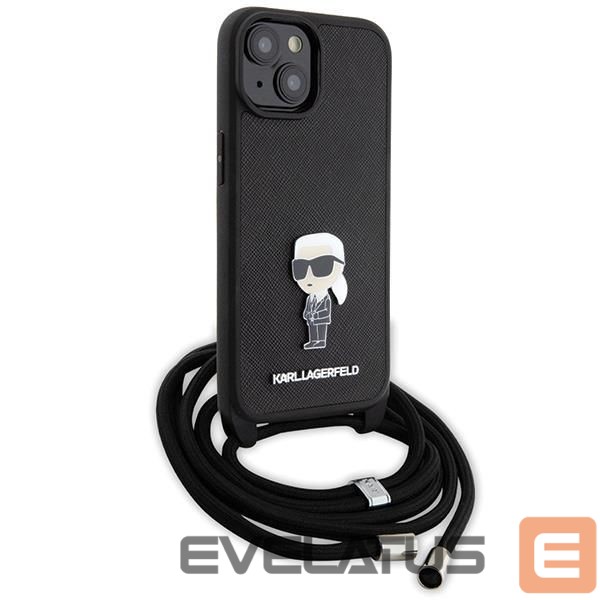 Чехол на заднюю панель Karl Lagerfeld Karl Lagerfeld Crossbody Saffiano Monogram Metal Pin Karl & Choupette Case for iPhone 15 - Black