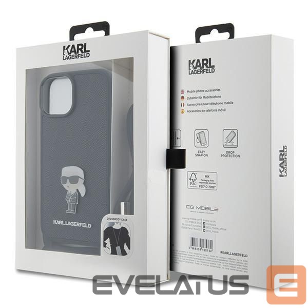 Чехол на заднюю панель Karl Lagerfeld Karl Lagerfeld Crossbody Saffiano Monogram Metal Pin Karl & Choupette Case for iPhone 15 - Black