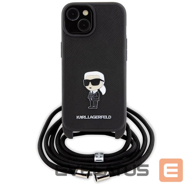 Чехол на заднюю панель Karl Lagerfeld Karl Lagerfeld Crossbody Saffiano Monogram Metal Pin Karl & Choupette Case for iPhone 15 - Black