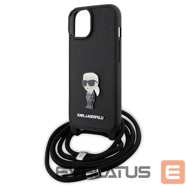 Чехол на заднюю панель Karl Lagerfeld Karl Lagerfeld Crossbody Saffiano Monogram Metal Pin Karl & Choupette Case for iPhone 15 - Black