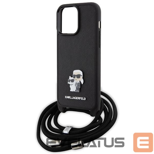 Чехол на заднюю панель Karl Lagerfeld Karl Lagerfeld Crossbody Saffiano Metal Pin Karl & Choupette Case for iPhone 15 Pro Max - Black