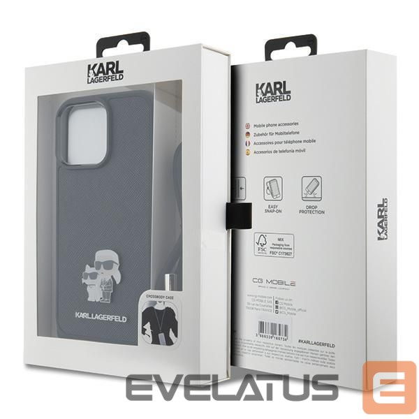 Чехол на заднюю панель Karl Lagerfeld Karl Lagerfeld Crossbody Saffiano Metal Pin Karl & Choupette Case for iPhone 15 Pro Max - Black