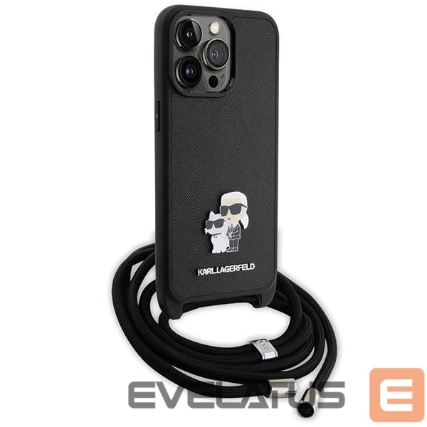 Чехол на заднюю панель Karl Lagerfeld Karl Lagerfeld Crossbody Saffiano Metal Pin Karl & Choupette Case for iPhone 15 Pro Max - Black