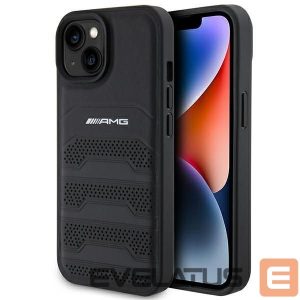 Чехол на заднюю панель Mercedes-Benz  AMG Leather Debossed Lines case for iPhone 15 Plus - black 