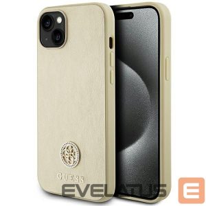 Чехол на заднюю панель Guess  Guess Leather 4G Metal Logo Strass case for iPhone 15 - gold