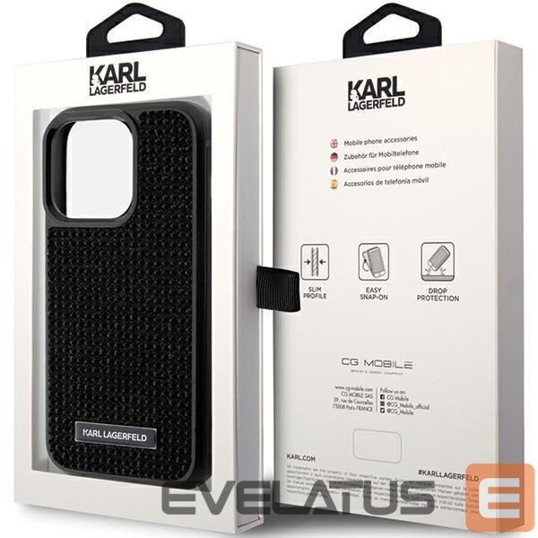 Чехол на заднюю панель Karl Lagerfeld Karl Lagerfeld Rhinestone Logo Metal Plate case for iPhone 15 Pro - black