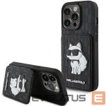 Чехол на заднюю панель Karl Lagerfeld  Karl Lagerfeld Saffiano Cardslots and Stand Monogram Choupette Case for iPhone 15 Pro - Black 