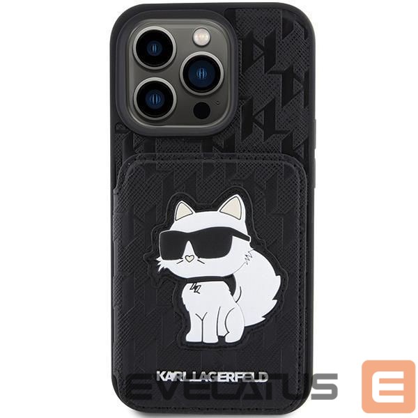 Чехол на заднюю панель Karl Lagerfeld Karl Lagerfeld Saffiano Cardslots and Stand Monogram Choupette Case for iPhone 15 Pro - Black