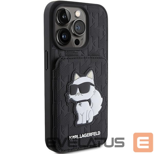 Чехол на заднюю панель Karl Lagerfeld Karl Lagerfeld Saffiano Cardslots and Stand Monogram Choupette Case for iPhone 15 Pro - Black