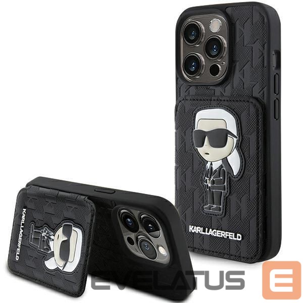 Чехол на заднюю панель Karl Lagerfeld Karl Lagerfeld Saffiano Cardslots and Stand Monogram Ikonik Patch case for iPhone 15 Pro - black