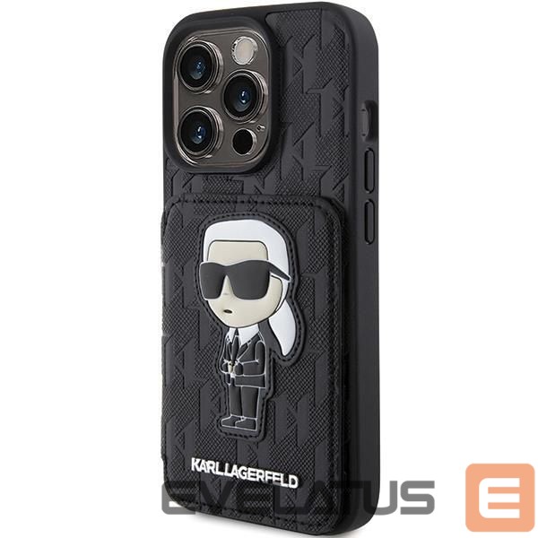 Чехол на заднюю панель Karl Lagerfeld Karl Lagerfeld Saffiano Cardslots and Stand Monogram Ikonik Patch case for iPhone 15 Pro - black