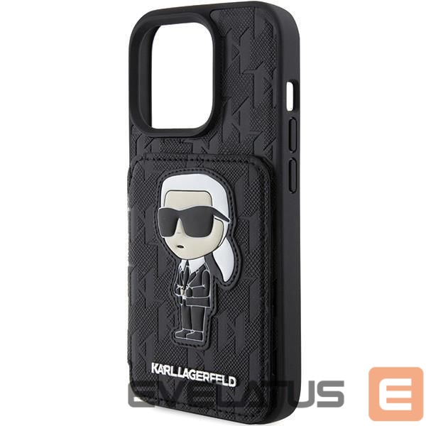 Чехол на заднюю панель Karl Lagerfeld Karl Lagerfeld Saffiano Cardslots and Stand Monogram Ikonik Patch case for iPhone 15 Pro - black