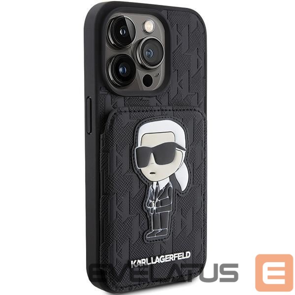 Чехол на заднюю панель Karl Lagerfeld Karl Lagerfeld Saffiano Cardslots and Stand Monogram Ikonik Patch case for iPhone 15 Pro - black