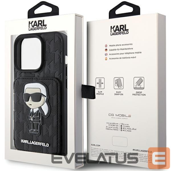 Чехол на заднюю панель Karl Lagerfeld Karl Lagerfeld Saffiano Cardslots and Stand Monogram Ikonik Patch case for iPhone 15 Pro - black