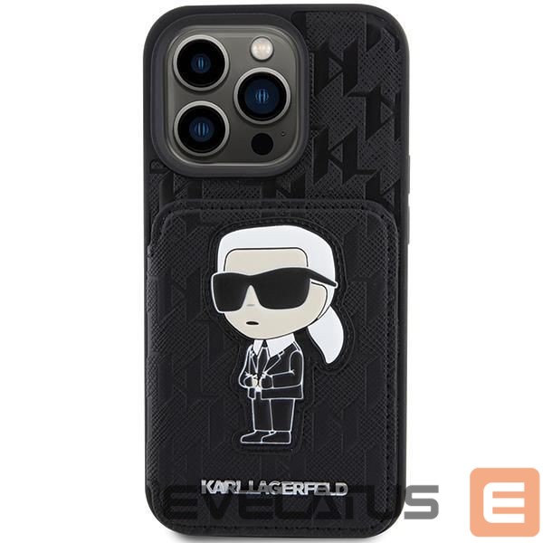 Чехол на заднюю панель Karl Lagerfeld Karl Lagerfeld Saffiano Cardslots and Stand Monogram Ikonik Patch case for iPhone 15 Pro - black